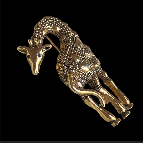 Vintage Giraffe Brooch Pin Rhinestone Eyes - Picture 2 of 3
